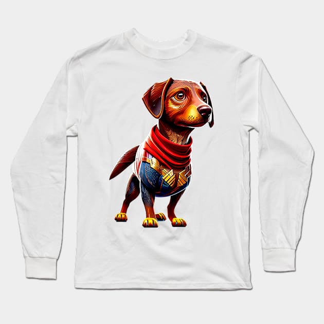 Canine Warrior: Dachshund in Heroic Battle Gear Long Sleeve T-Shirt by fur-niche